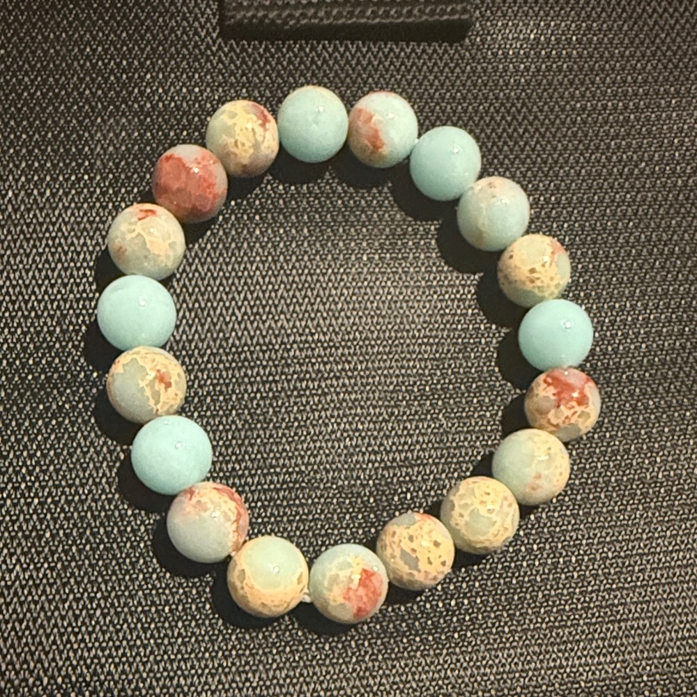 Imperial Jasper Beaded Bracelet in Blue and Tan
